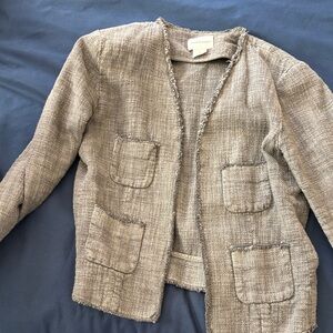 Club Monaco Taupe Tweed Fringe Pocket Jacket